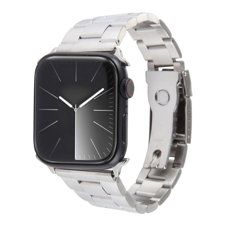 For Apple Watch 42mm Three-Bead Stainless Steel Watch Band(Silver)