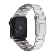 For Apple Watch 42mm Three-Bead Stainless Steel Watch Band(Silver)
