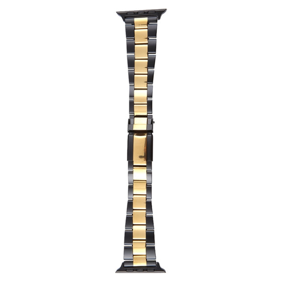 For Apple Watch 38mm Three-Bead Stainless Steel Watch Band(Black Gold)