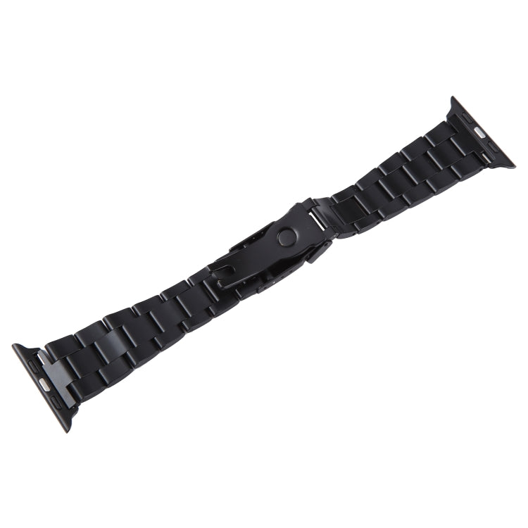 For Apple Watch 38mm Three-Bead Stainless Steel Watch Band(Black Gold)