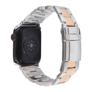 For Apple Watch 38mm Three-Bead Stainless Steel Watch Band(Silver Rose Gold)