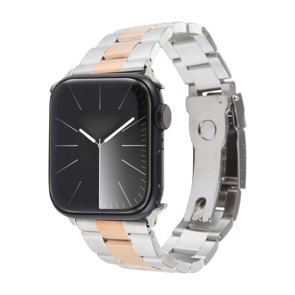 For Apple Watch 38mm Three-Bead Stainless Steel Watch Band(Silver Rose Gold)