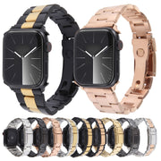 For Apple Watch Series 9 41mm Three-Bead Stainless Steel Watch Band(Black)