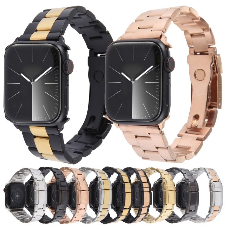 For Apple Watch Series 3 42mm Three-Bead Stainless Steel Watch Band(Black)