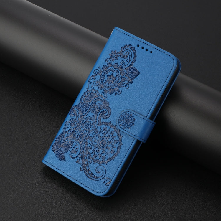 For Google Pixel 9 Pro Datura Flower Embossed Flip Leather Phone Case(Blue)