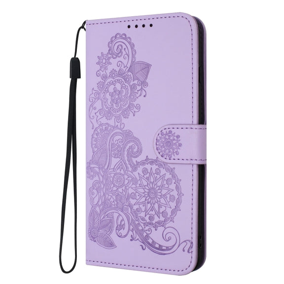 For Google Pixel 9 Pro Datura Flower Embossed Flip Leather Phone Case(Purple)