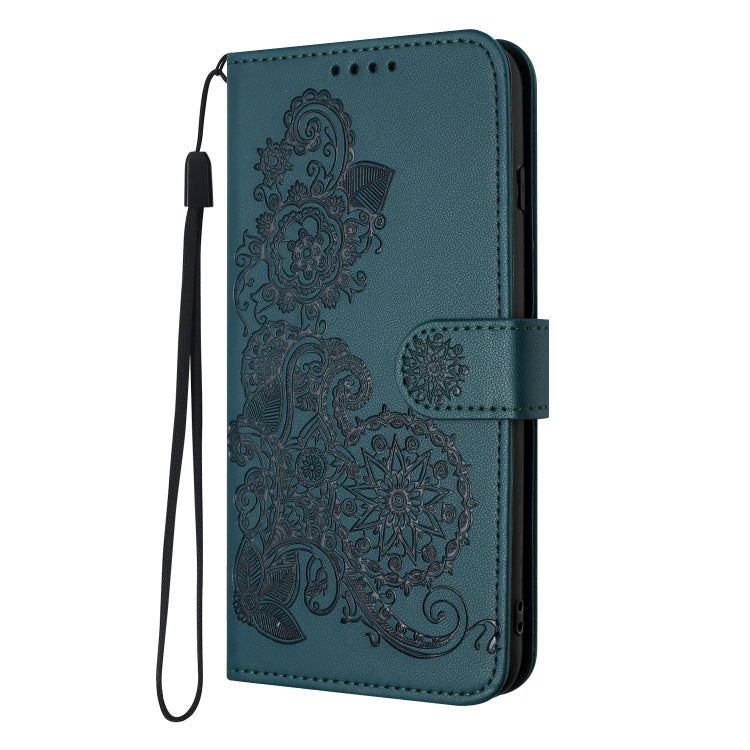 For Xiaomi Redmi K70 Datura Flower Embossed Flip Leather Phone Case(Dark Green)