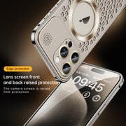 For iPhone 13 Pro Spring Buckle MagSafe Magnetic Metal Aromatherapy Phone Case(Blue)