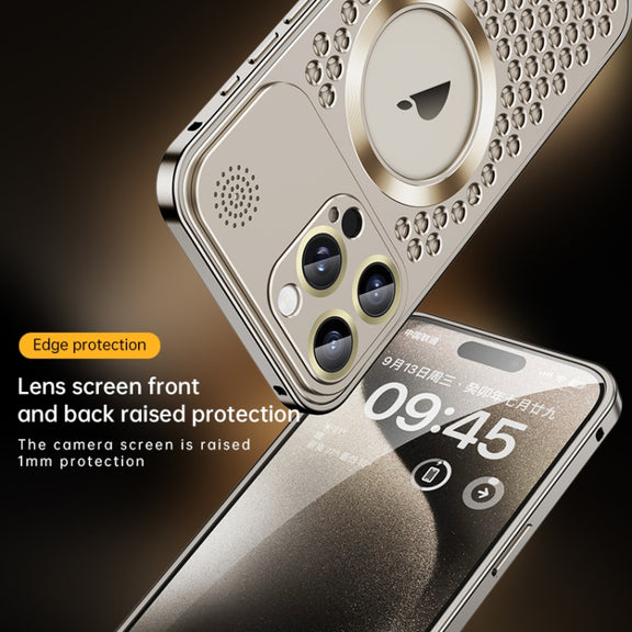 For iPhone 13 Pro Spring Buckle MagSafe Magnetic Metal Aromatherapy Phone Case(Blue)