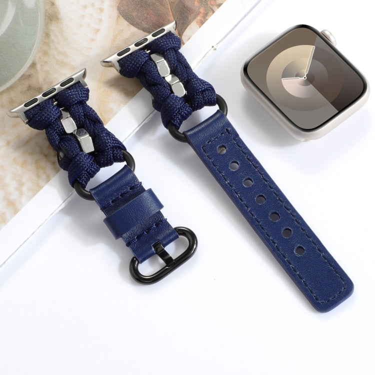 For Apple Watch Ultra 49mm Paracord Genuine Leather Watch Band(Royal Blue)