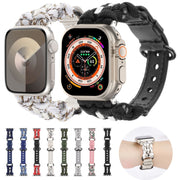 For Apple Watch SE 2023 44mm Paracord Genuine Leather Watch Band(White Khaki)