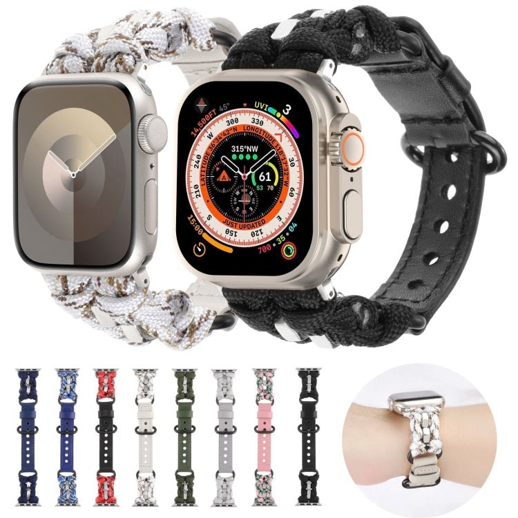 For Apple Watch Ultra 49mm Paracord Genuine Leather Watch Band(Blue Camo)