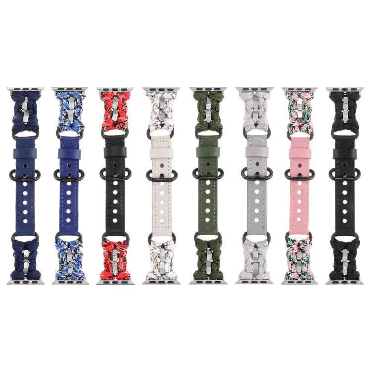 For Apple Watch Ultra 49mm Paracord Genuine Leather Watch Band(Blue Camo)