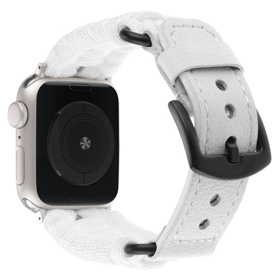 For Apple Watch Ultra 2 49mm Plain Paracord Genuine Leather Watch Band(White)