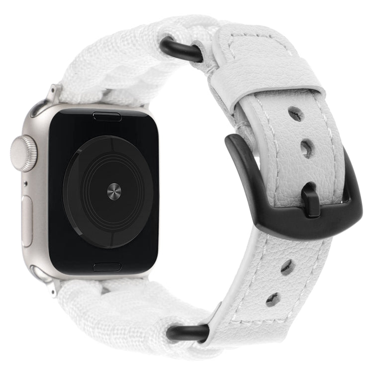 For Apple Watch Ultra 2 49mm Plain Paracord Genuine Leather Watch Band(White)