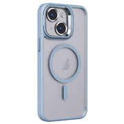 For iPhone 15 Invisible Lens Holder PC + TPU Frosted MagSafe Phone Case(Blue)