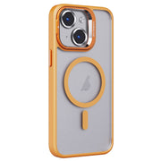 For iPhone 14 Plus Invisible Lens Holder PC + TPU Frosted MagSafe Phone Case(Orange)