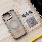 For iPhone 15 Plus Invisible Lens Holder PC + TPU Frosted MagSafe Phone Case(Purple)