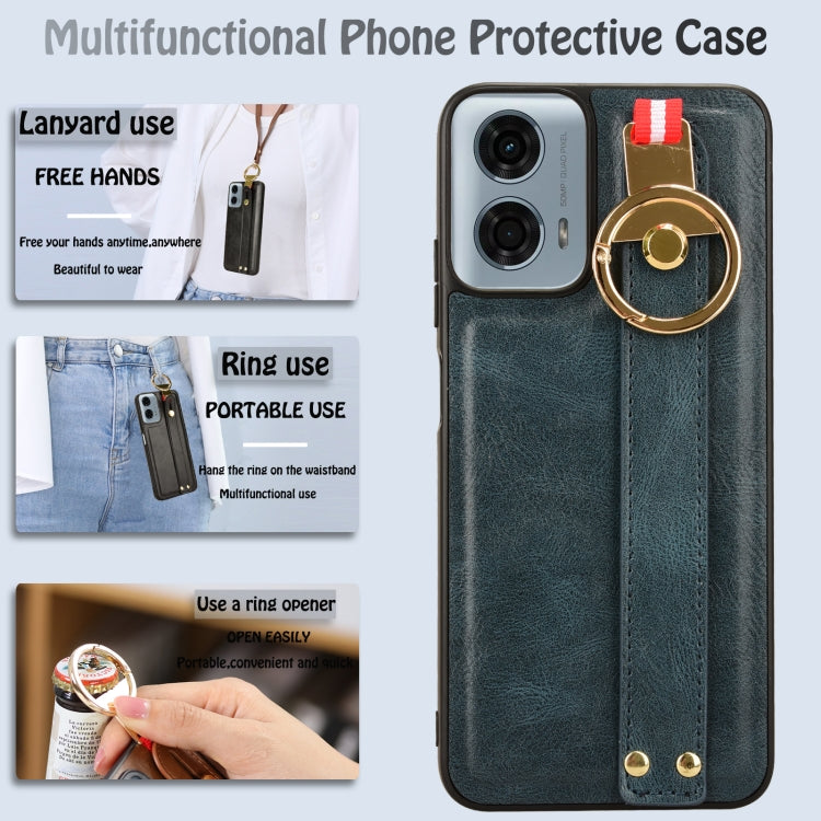 For Motorola Moto G 5G 2024 Wristband Leather Back Phone Case(Blue)