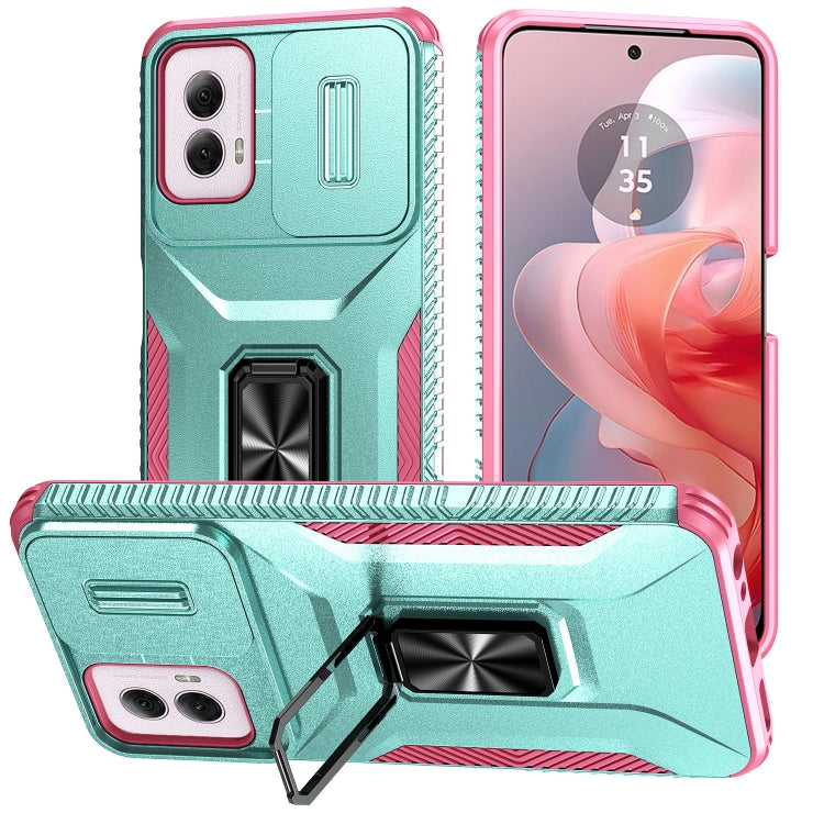 For Motorola Moto G Power 2024 Sliding Camshield Holder Phone Case(Grey Green + Pink)