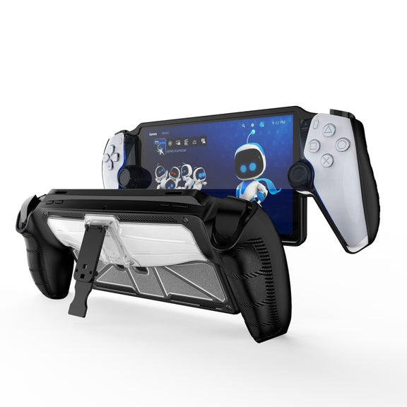 For Sony PlayStation Portal  TPU + PC Game Console Protective Case with Holder(Black)