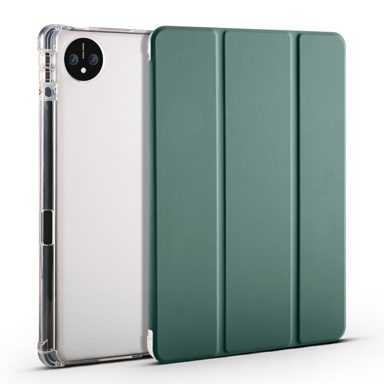 For Huawei MatePad Pro 11 2024 3-fold Clear TPU Leather Tablet Case with Pen Slot(Green)