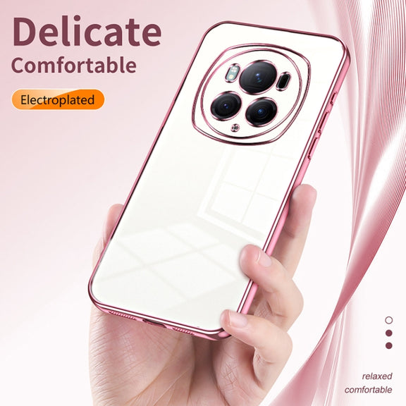 For Honor Magic6 Pro Transparent Plating Fine Hole Phone Case(Pink)