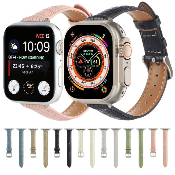 For Apple Watch SE 2023 40mm Slim Crocodile Leather Watch Band(Khaki)