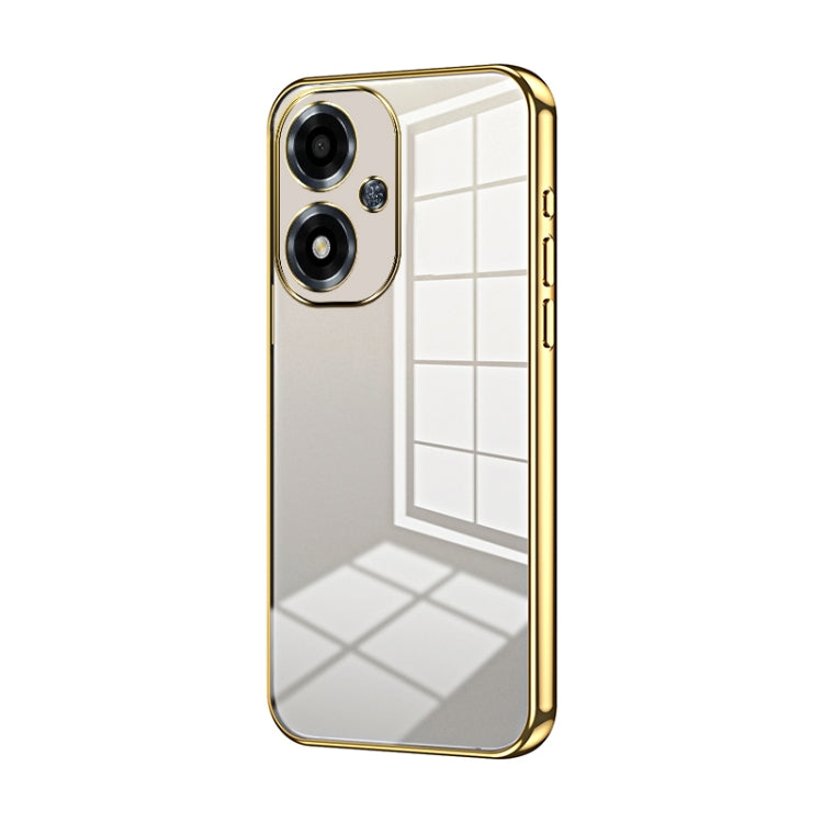For OPPO A2m Transparent Plating Fine Hole Phone Case(Gold)
