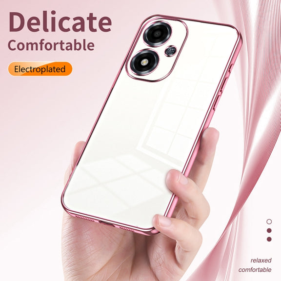For OPPO A2m Transparent Plating Fine Hole Phone Case(Blue)