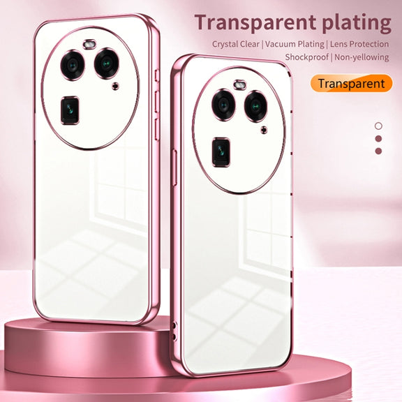 For OPPO Find X6 Transparent Plating Fine Hole Phone Case(Blue)