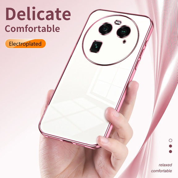 For OPPO Find X6 Transparent Plating Fine Hole Phone Case(Blue)