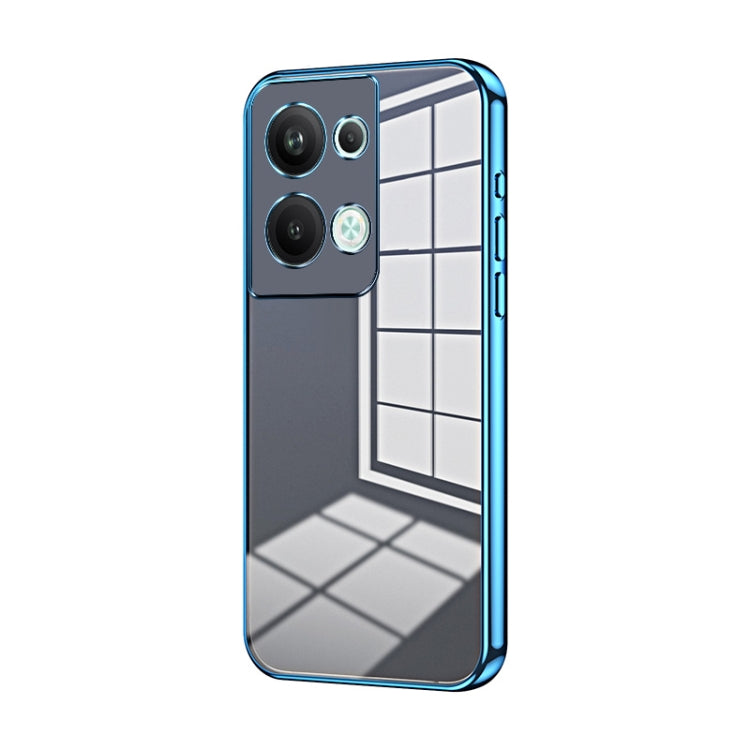 For OPPO Reno9 Pro+ Transparent Plating Fine Hole Phone Case(Blue)