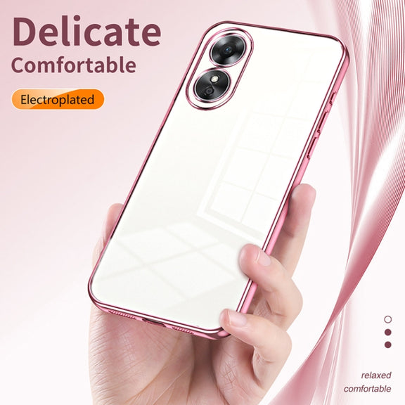 For OPPO A17 / A17K Transparent Plating Fine Hole Phone Case(Purple)
