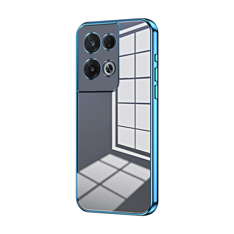 For OPPO Reno8 Pro Transparent Plating Fine Hole Phone Case(Blue)