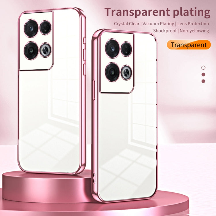 For OPPO Reno8 Pro Transparent Plating Fine Hole Phone Case(Blue)