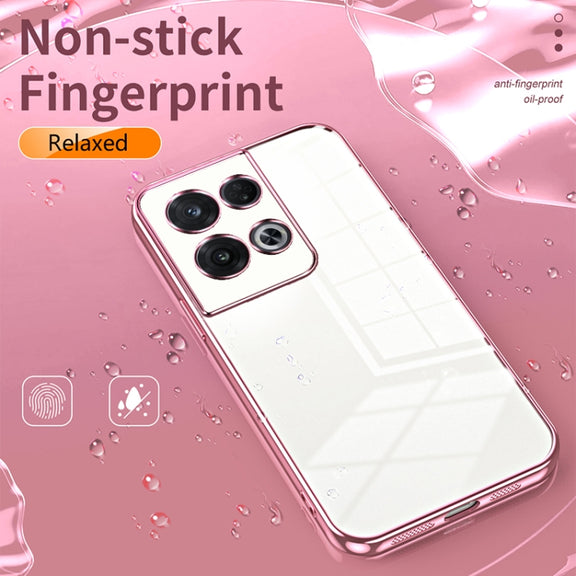 For OPPO Reno8 Pro Transparent Plating Fine Hole Phone Case(Blue)