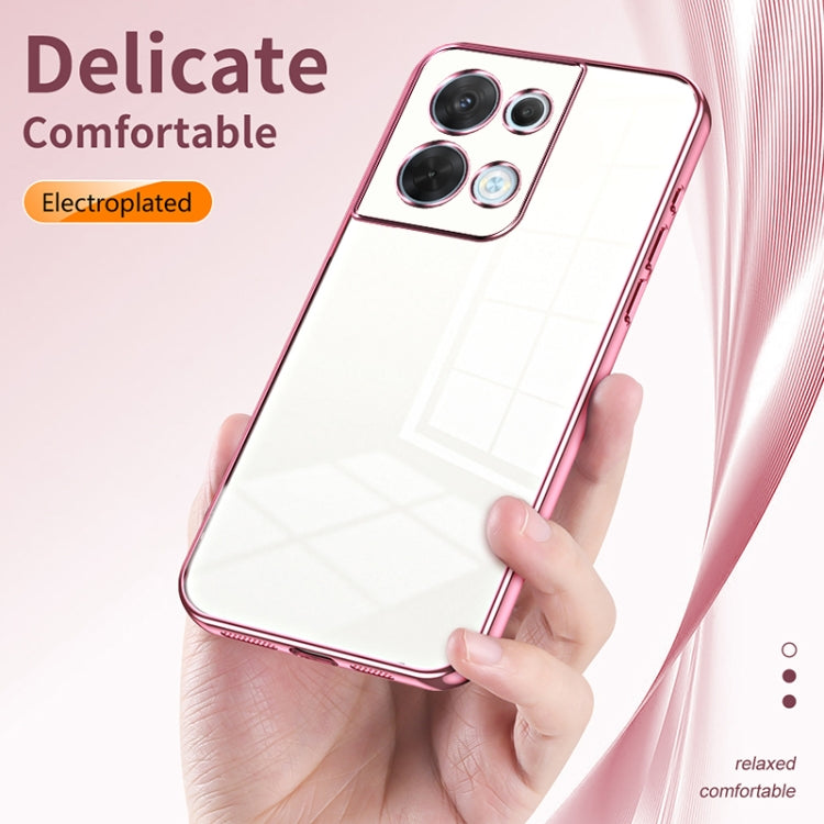For OPPO Reno8 Transparent Plating Fine Hole Phone Case(Blue)