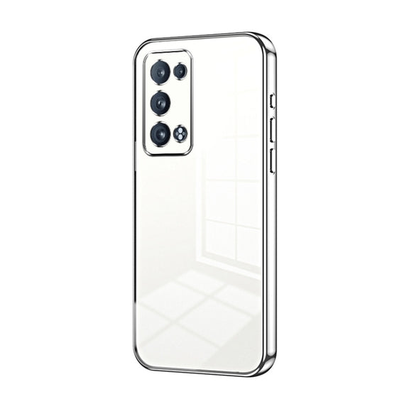 For OPPO Reno6 Pro+ Transparent Plating Fine Hole Phone Case(Silver)