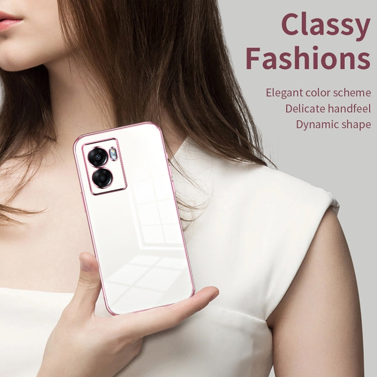 For OPPO A57 5G Transparent Plating Fine Hole Phone Case(Blue)