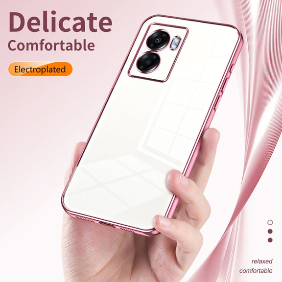 For OPPO A57 5G Transparent Plating Fine Hole Phone Case(Black)