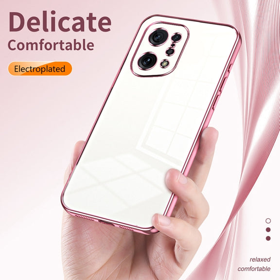 For OPPO Find X5 Transparent Plating Fine Hole Phone Case(Blue)