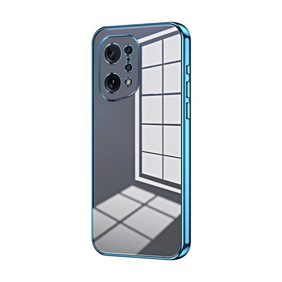 For OPPO Find X5 Transparent Plating Fine Hole Phone Case(Blue)