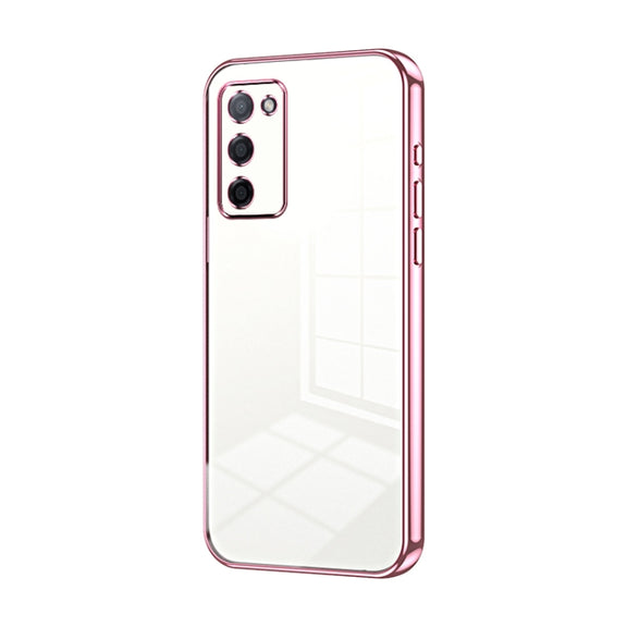 For OPPO A55 5G / A56 / A53s 5G Transparent Plating Fine Hole Phone Case(Pink)