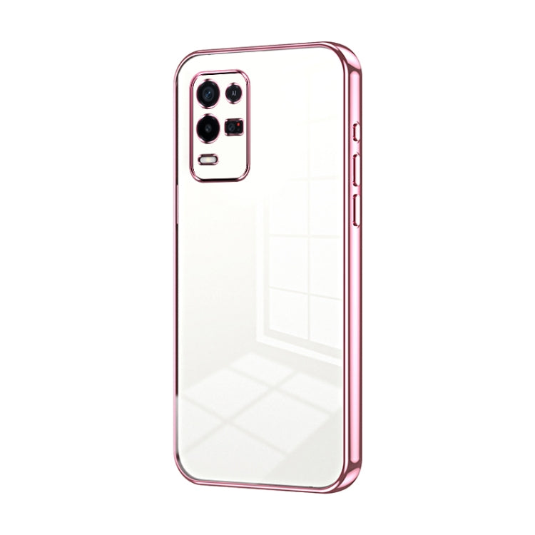 For OPPO K9x Transparent Plating Fine Hole Phone Case(Pink)