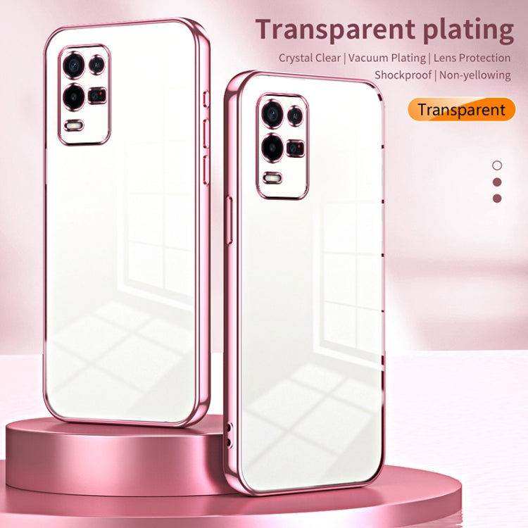 For OPPO K9x Transparent Plating Fine Hole Phone Case(Pink)
