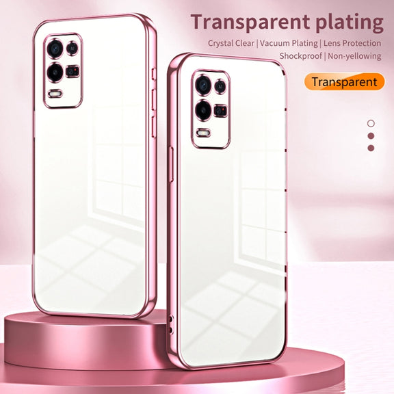 For OPPO K9x Transparent Plating Fine Hole Phone Case(Pink)