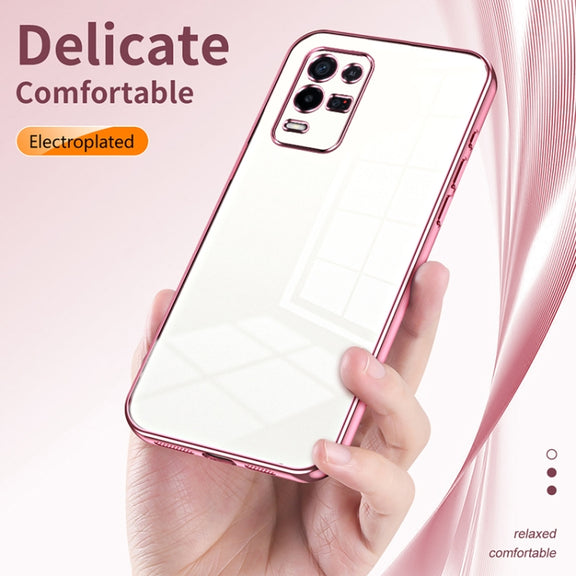 For OPPO K9x Transparent Plating Fine Hole Phone Case(Pink)