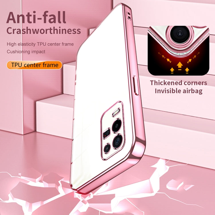 For OPPO K9x Transparent Plating Fine Hole Phone Case(Pink)