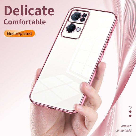 For OPPO Reno7 Pro Transparent Plating Fine Hole Phone Case(Transparent)